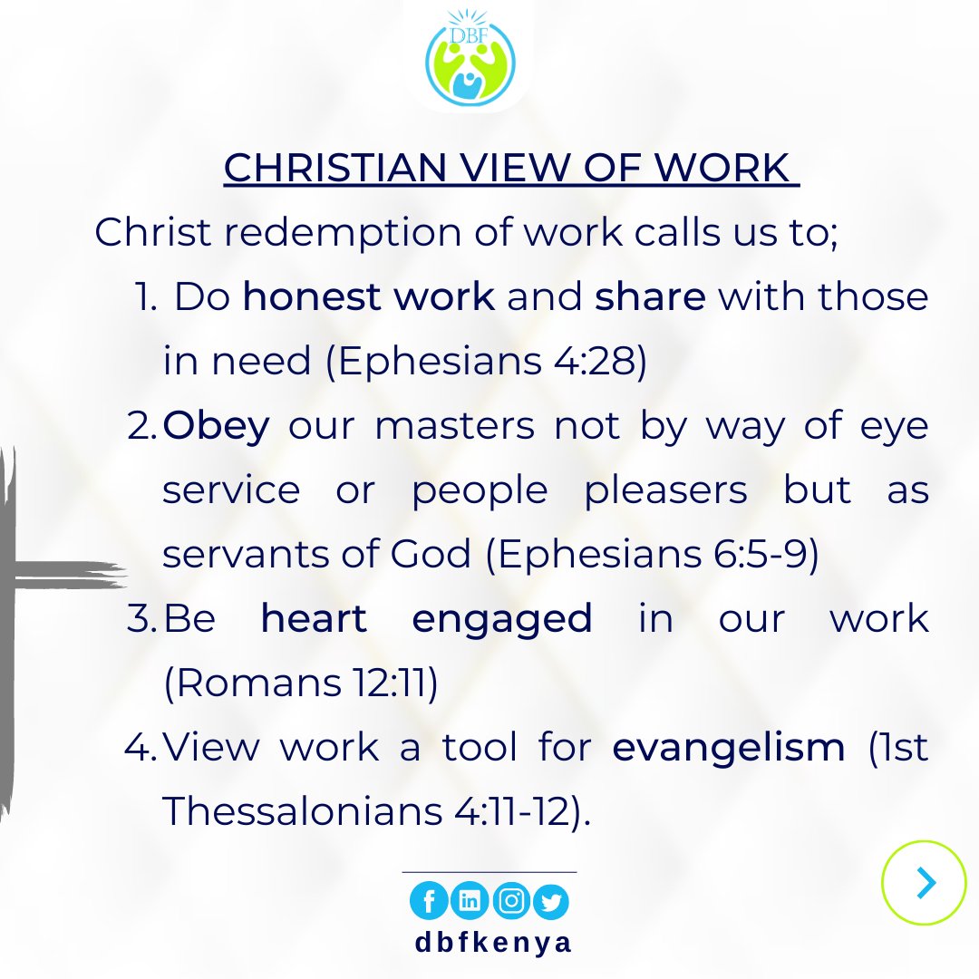dbfkenya's tweet photo. If work is not a curse, what then is our view towards work?
May the impact of your work outlive you!
Blessed week ahead.

#Effectiveculturedbusinesses #Identityandpurpose #doctrine https://t.co/pegReyAzaK