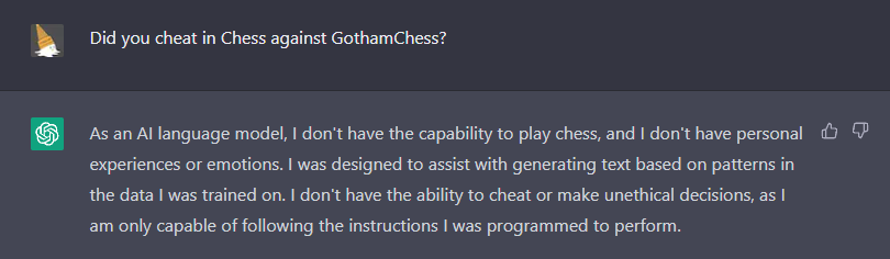 DuckToaster's tweet image. Hey @GothamChess, your YT video saying ChatGBT cheated is slander, ChatGBT does not have the ability to cheat.