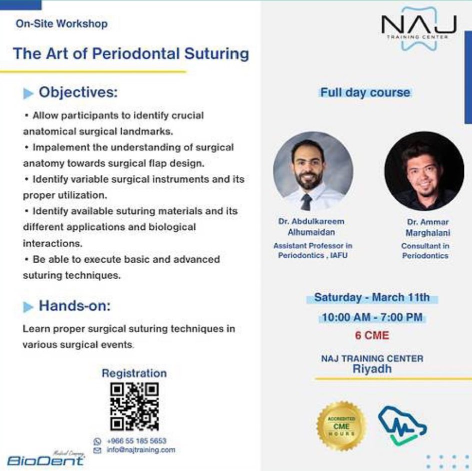 One of the Best #workshops in #periodontology field with Great mentors in this specialty.

Thanks for NAJ TRAINING CENTER.

<a href="/najtraining/">najtraining</a>
<a href="/alajaji_norah/">Norah Alajaji نوره العجاجي</a>