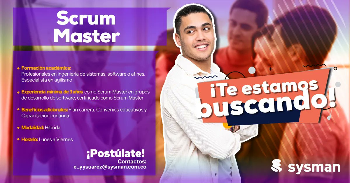 Sysman_Software's tweet photo. Continuamos evolucionando, abrimos convocatorias 🎉 para los cargos:

👉 Líder de fábrica de desarrollo
👉 Scrum Master 

https://t.co/VOKPR0xYLA 

#lider #scrum #master convocatorias #TrabajoSiHay #Postulate #sysmanweb #tecnología #nuevosempleos https://t.co/1aLAWrpVuK