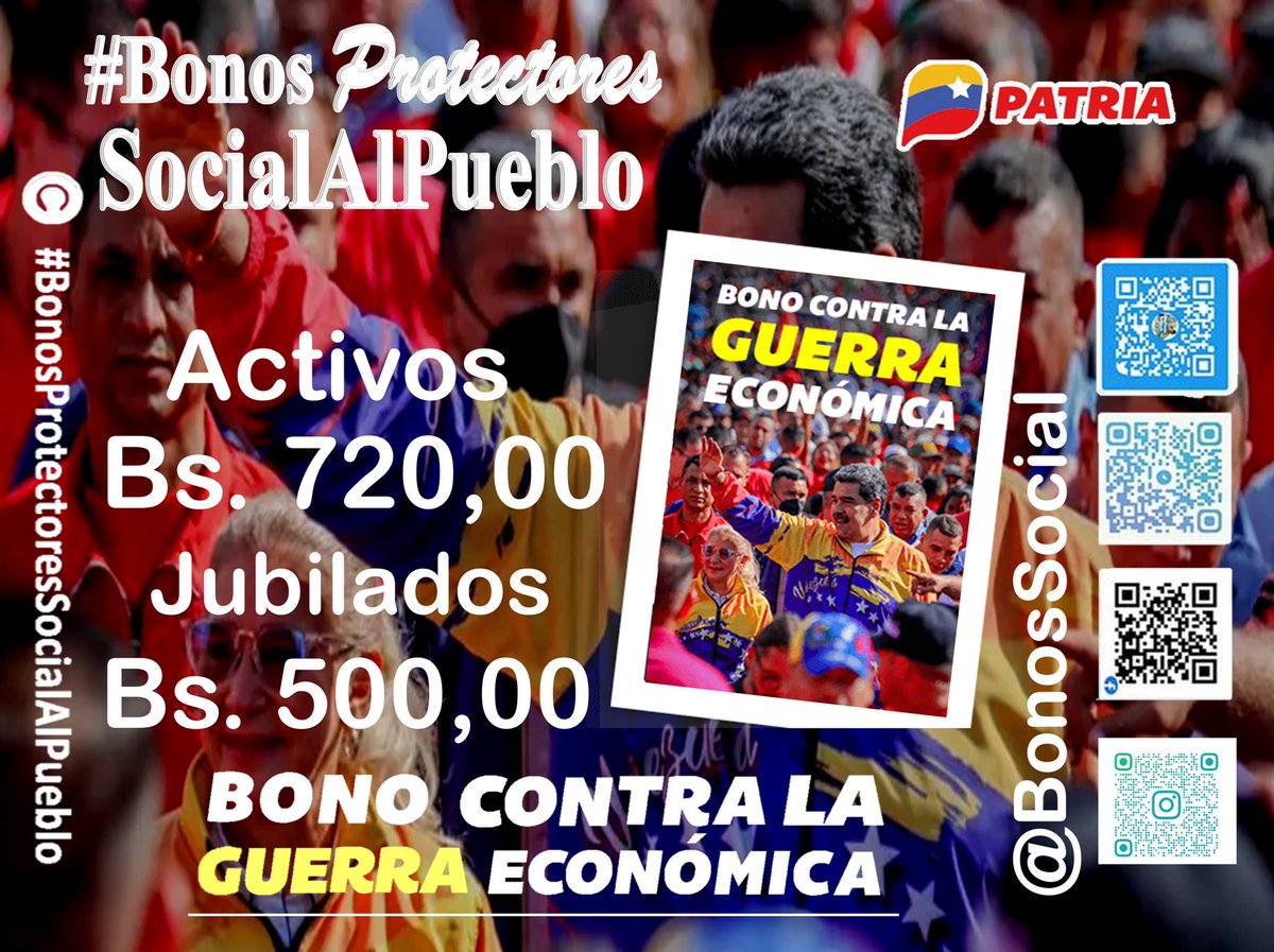📝 #TOMANOTA: #BonoContraLaGuerraEconómica (febrero 2023) para la administración pública debe ser aceptado en la opción Protección Social a través del Sistema <a href="/CarnetDLaPatria/">Carnet de la patria</a>. 

✅ Trabajadores Activos 720,00 Bs.

✅ Jubilados 500,00 Bs.

<a href="/BonosSocial/">Bonos Protectores Social Al Pueblo</a> 
 #JuventudIntegraciónYPaz