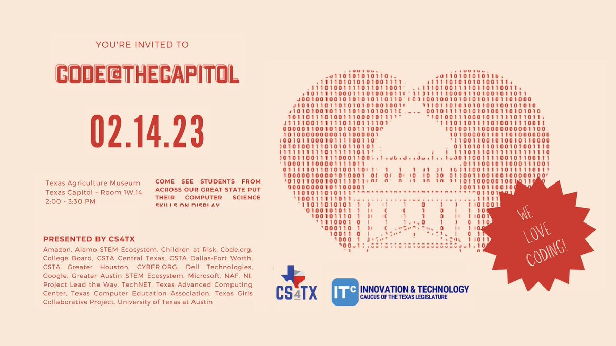 TechNetSE's tweet photo. Hey #txlege, join us for the Code at the Capitol event  happening TODAY (2/14) from 2 - 3:30 PM in the Agriculture Museum #cs4tx https://t.co/V69hA4loQv