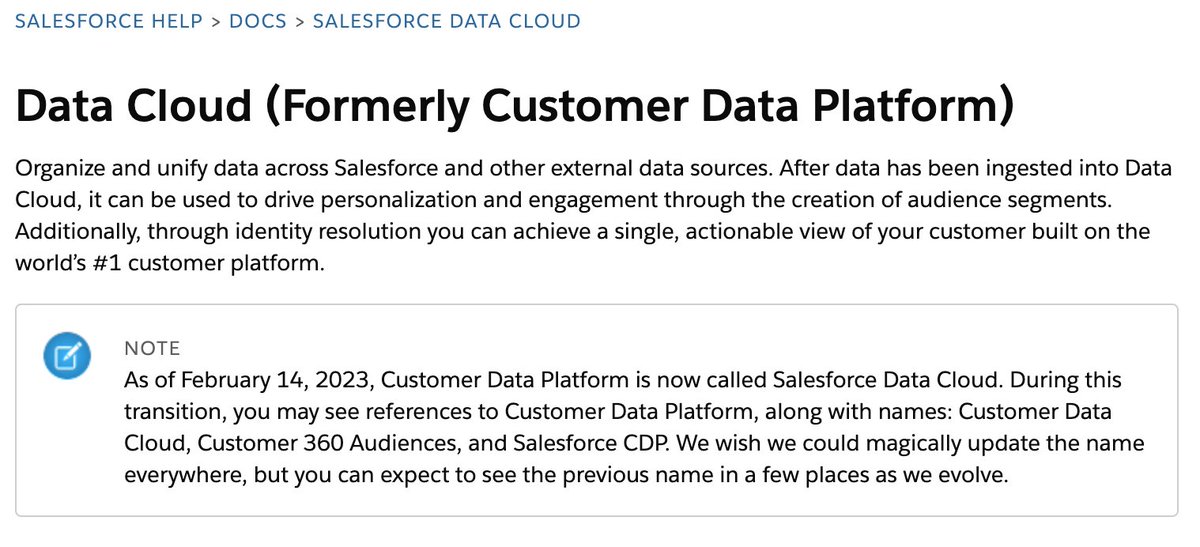 i_am_dy's tweet image. Another rebranding: Customer Data Platform is now called @salesforce Data Cloud! Source:

help.salesforce.com/s/articleView?…

#salesforce #datacloud #salesforcecdp