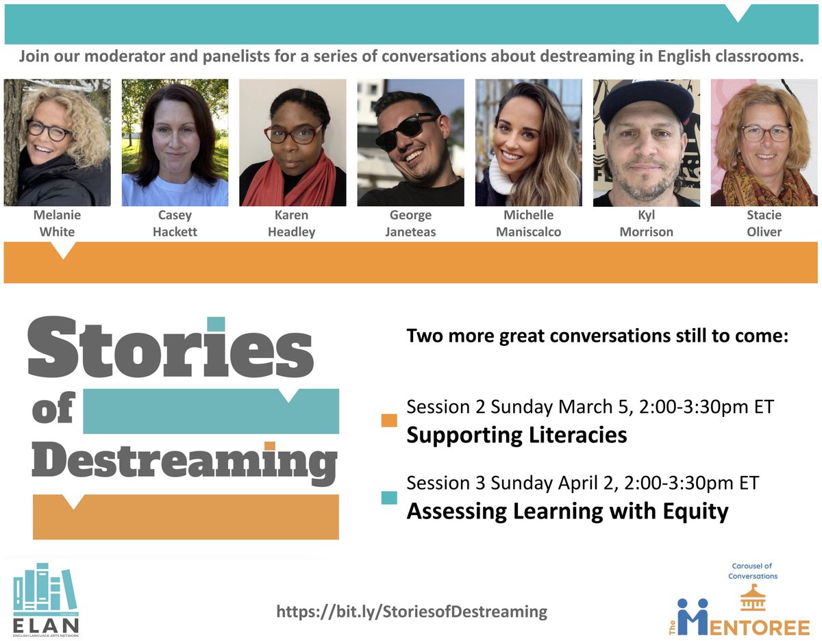 ELAN (@elanontario) on Twitter photo We are getting exciting to discuss "Supporting Literacies" w/<a href="/TheMentoree/">The Mentoree</a> and the "Stories of Destreaming" guest panel. We'll be live on March 5th from 2 - 3:30pm ET. Get your tickets now! #ELANdestreams We are getting exciting to discuss "Supporting Literacies" w/<a href="/TheMentoree/">The Mentoree</a> and the "Stories of Destreaming" guest panel. We'll be live on March 5th from 2 - 3:30pm ET. Get your tickets now! #ELANdestreams