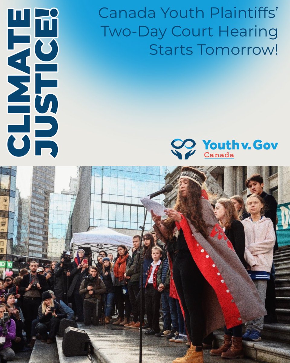 Big News! The 15 Canadian youth plaintiffs in climate lawsuit La Rose v. His Majesty the King have a virtual court hearing tomorrow and Wednesday. Watch the proceedings online &amp; support these young climate leaders: bit.ly/CanadaHearing  #YouthvGovCanada #YouthvGov