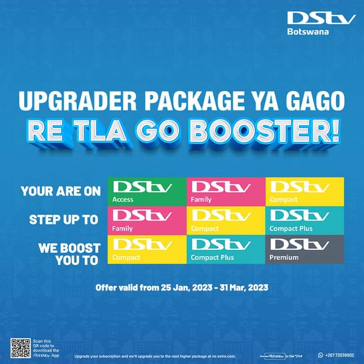DStvBotswana's tweet photo. Upgrade your subscription and we will boost you to the next higher package. The upgrade is completed within 48 hours of receiving the subscription payment. Click on this link for T's and C's;
https://t.co/oRJuOE7QEc
Enjoy Your Moment with DStv.
#DStvBW
#KnowYourContent https://t.co/ZaONb5lg8J
