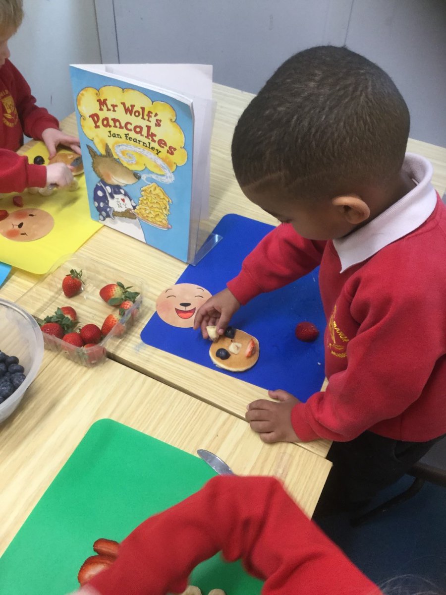 BlakerMrs's tweet photo. What a fabulous start to the week! Reception have had lots of fun today making  ‘emotion pancakes’ they developed not only their PSED skills but also focused on enhancing their fine motor skills aswell. @NorthManorAcad @VicAcademies   #eyfs #PancakeDay https://t.co/N4nwE0RcMS