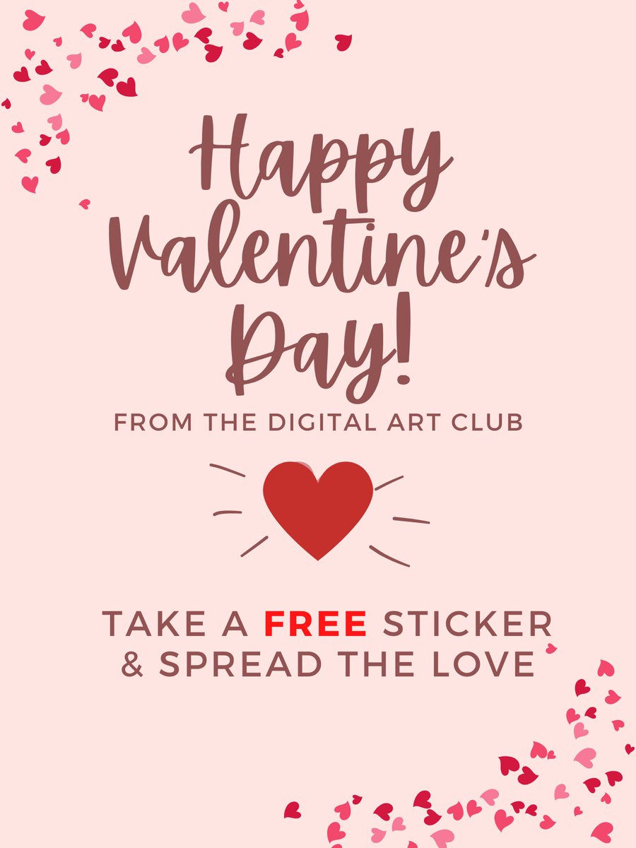 The Digital Art club will be giving away *FREE* stickers to coincide with The Decades of Love Valentine’s Day showcase. You can find them outside of the PAC tomorrow while supplies last. #SpreadLove