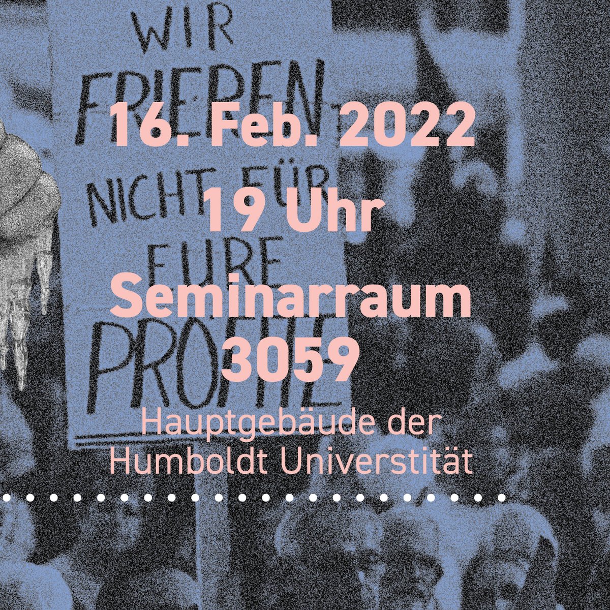 Diesen Donnerstag um 19.00 <a href="/HumboldtUni/">Humboldt-Universität zu Berlin</a>

Podiumsdiskussion mit:
Marcus <a href="/StaigerRoyal/">Marcus Staiger</a> (Heizung, Brot &amp; Frieden <a href="/GenugGenug/">Heizung, Brot und Frieden</a>)
<a href="/FriederikeBenda/">Friederike Benda</a> (<a href="/dieLinke/">Die Linke</a>)
Wilhelm Schulz (Gruppe ArbeiterInnenmacht)
Peter Nowak (freier Journalist)
 
Kommt vorbei! 

Alle Infos:
instagram.com/p/CoYLRUdsPla/