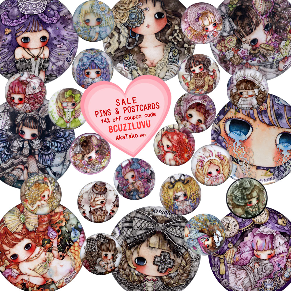 AkaTakonet's tweet photo. A little 💗 sale this week - 14% off ALL postcards pins and buttons with coupon code BCUZILUVU ! Tama buttons pictured here.
https://t.co/bSCIRyddpX
@tama3xxx #tama #lovesale #sale #akatako #akatakosale #coupon #love #art #artbutton #artpin #japaneseart #今井キラ #缶バッジ https://t.co/iKSwl9pYjd