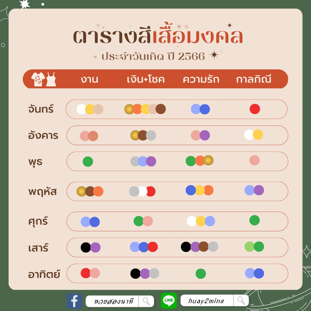 ตารางสีเสื้อมงคลใส่เพื่อความปัง 👚👕
อยากรวยในสองแนะนำหวยยี่กี 👉 line.me/ti/p/B2JX7rgDVN
#นนท์ไม่โรแมนติก #Rihanna #หัวท้ายตายก่อน #เอิรท์มิกซ์ 
#MVไม่ชอบเป็นเพื่อนเธอ #อมอดวคตมน #เครดิตฟรี #หวย #หวยยี่กี