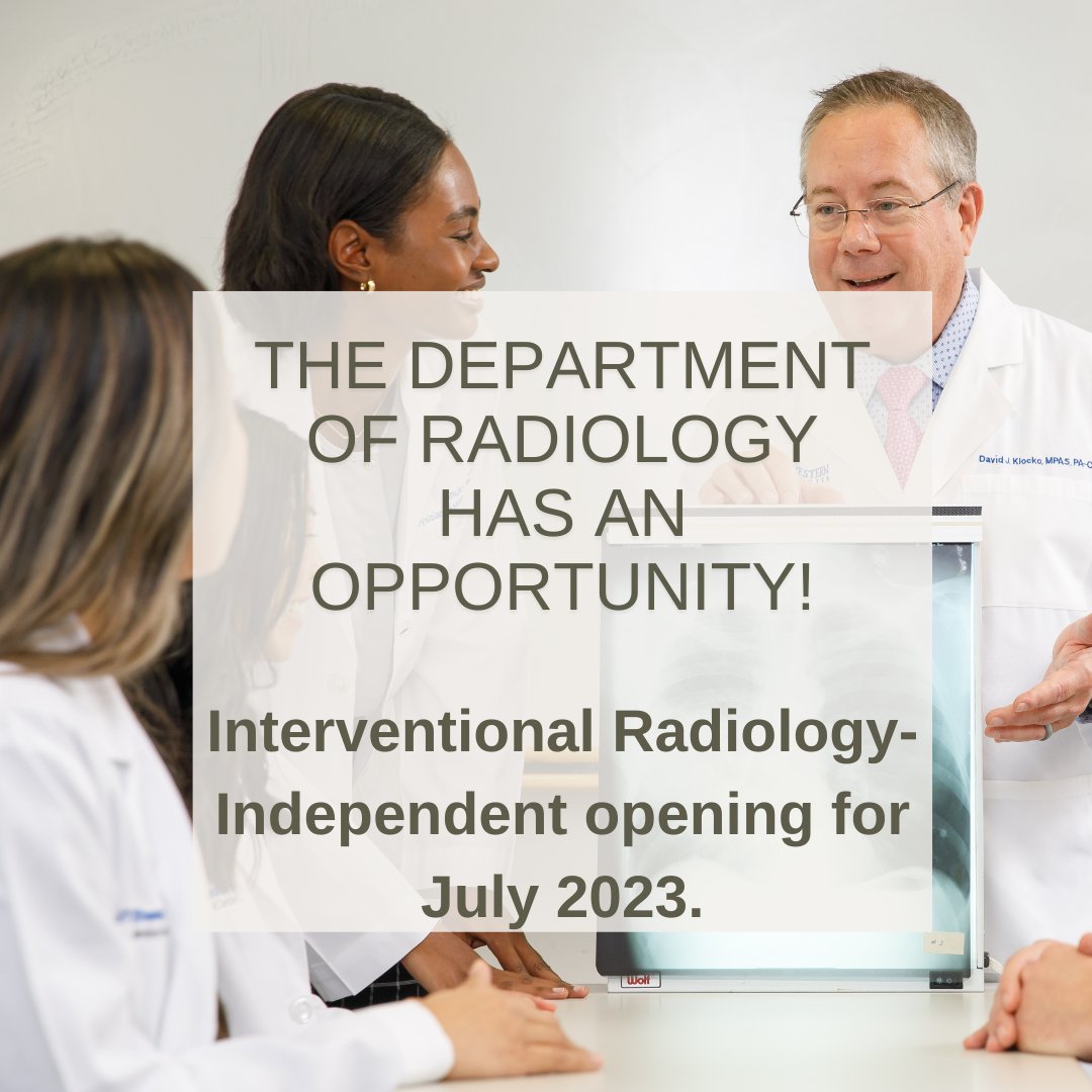 Are you looking for a fellowship opportunity in Interventional Radiology? Apply through: redcap.link/RadFellowApp Contact information: Ernesto.Berumen@utsouthwestern.edu or Lisa.Farmer@utsouthwestern.edu More about our programs: utsouthwestern.edu/education/medi… @AVIRnews @SIRspecialists