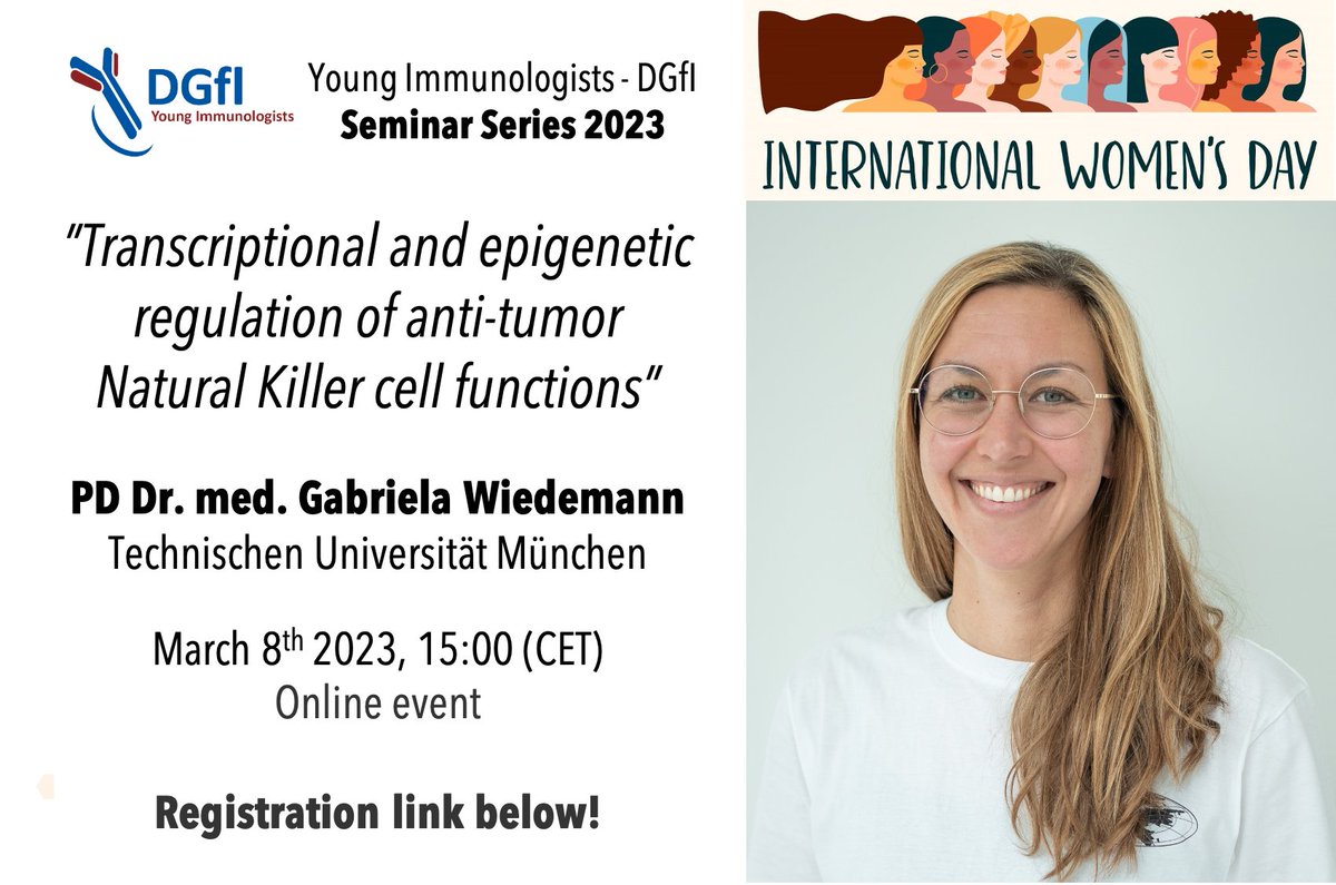DGFI Young Immunologists (@yi_dgfi) on Twitter photo In honor of the International Women's Day, we have invited PD Dr. Med. <a href="/GMWiedemann/">Gabriela Wiedemann</a> to celebrate her achievements as a young PI, who has recently established her Emmy-Noether Group in #Munich
Join us online 8/3/23 | 15:00 (CET) | Zoom
Register free 👉 lnkd.in/eP5bAT5h In honor of the International Women's Day, we have invited PD Dr. Med. <a href="/GMWiedemann/">Gabriela Wiedemann</a> to celebrate her achievements as a young PI, who has recently established her Emmy-Noether Group in #Munich
Join us online 8/3/23 | 15:00 (CET) | Zoom
Register free 👉 lnkd.in/eP5bAT5h