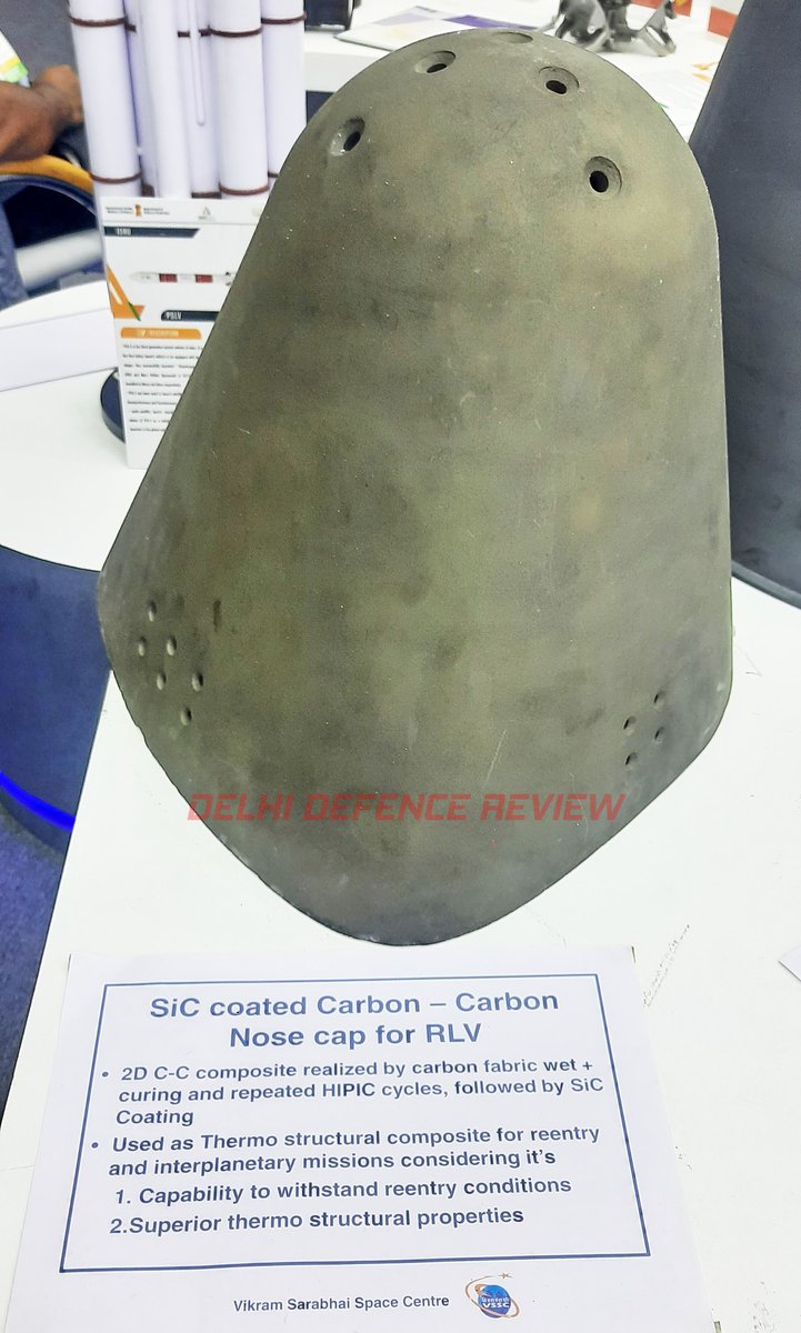 More composites. This time SiC coated C-C composite RLV-nose cone & PS4 engine nozzle divergent, fasteners and SiC mirrors for satellite applications. Note the varying composite structures for different applications.