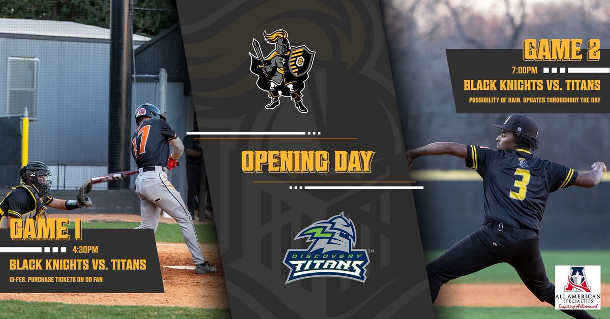 🚨OPENING DAY

🆚 Discovery ⚾️ 
⏰ 4:30PM/7:00PM (Doubleheader)
📍@ CGHS (Lawrenceville, GA)
⛈️ Game may be postponed due to rain, stay tuned for updates