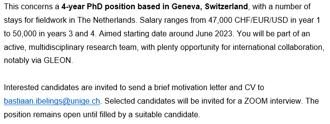 mridulkthomas's tweet photo. Bas Ibelings (@MECO_UniGe) and I have a new PhD position available - please help us get the word out! 

The project will study how temperature affects phytoplankton-parasite interactions and carbon fluxes, and will involve @DedmerW @JorritMesman and @alenagsell as collaborators. https://t.co/qoviEHMLAA