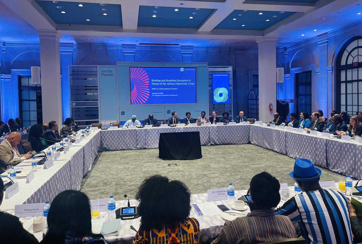 AmbMukantabana's tweet photo. Speaking with @USChamber member companies &amp; the African Diplomatic Corps. on how we [#Africans] can collaborate on efforts of mutual priority and interest. #USABF @RwandaFinance @RDBrwanda https://t.co/4mYU9JtJso