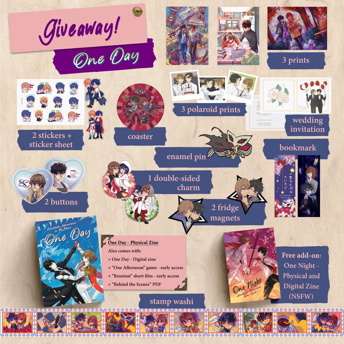akeshuakeOneDay's tweet photo. 🎉 FULL BUNDLE GIVEAWAY ���

Want a FREE bundle with all our zines and merch? 👀💘

1) Follow us
2) LIKE and RETWEET this post
3) Optional: tag a friend and comment with your most anticipated One Day item!

Entries run until Feb 25th (6pm CEST)! More ⬇️

https://t.co/ufgbydCe9v https://t.co/M7uKguEF9n