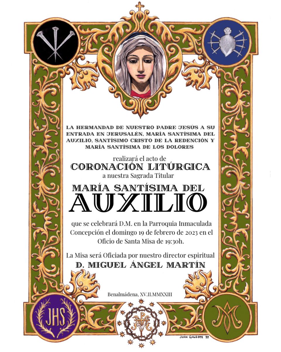 Nos complace anunciar la Coronación Litúrgica de María Santísima del Auxilio. 

Toda la información pertinente en la Orla de Culto.
