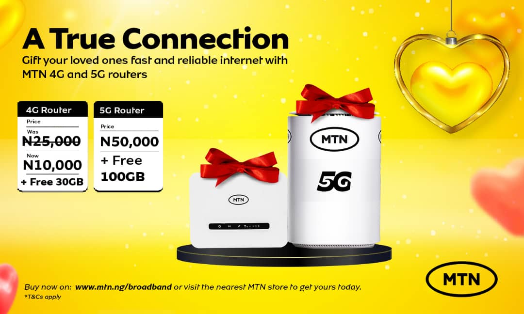 waledway's tweet photo. Surprise your loved ones with fast and reliable internet this Valentine's! 

Gift them MTN's 4G &amp; 5G routers today! Get yours now at https://t.co/VZJwlNnvs8 or visit the nearest MTN store.

#MTNBroadBand
#YelloPOTD https://t.co/8jc5Lounhc