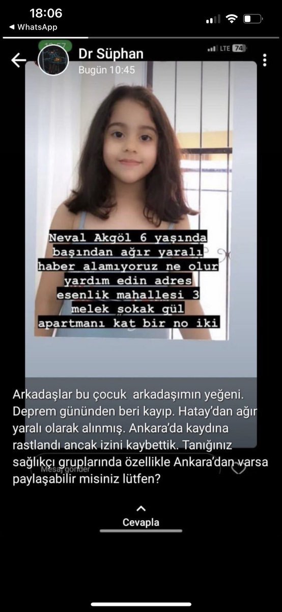 KAYIP ARANIYOR
Ankara 
Gören olursa lütfen iletişime geçsin lütfen haber alınamıyor 
Zeynep Kızıltan : +90 536 723 20 16