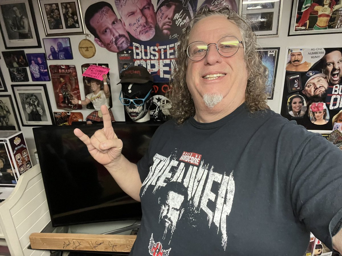 .Day 15 #BOShirtChallenge wearing my @THETOMMYDREAMER @HouseofHardcore Shirt celebrating his Birthday🎂@BustedOpenRadio @davidlagreca1 @TheMarkHenry @bullyray5150 @NationsCorner #BustedOpen #DreamerForHOF #NationsCornerCrüe #NationsCornerOnLocation