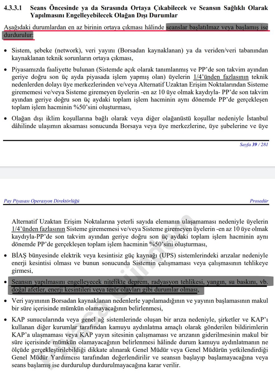 🔴Mevzuatta açıkça ifade edilmiş 
"SEANSLAR BAŞLATILMAZ veya BAŞLAMIŞ ise DURDURULUR"

◾Borsa İstanbul mevzuata uymayarak 2.5 işlem günü borsayı açmıştır

◾BIST son gün işlemleri iptal edip, ilk iki günü iptal etmemiştir

🎤6-7 şubat işlemleri iptal edilmeli mi, edilebilir mi?