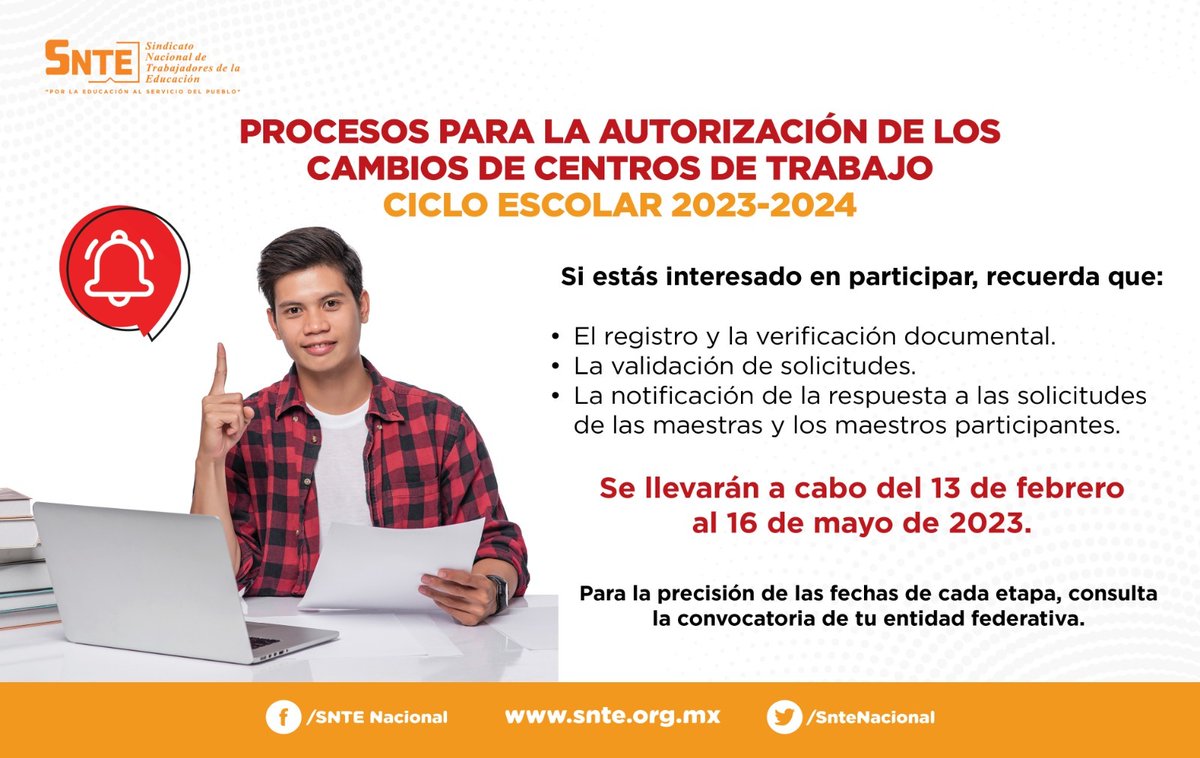 omarp_perez's tweet photo. ‼️Es hoy... es hoy‼️
En el marco de los Procesos para Autorización de Cambios de Centro de Trabajo 2023-2024 🗓️ hoy inicia y termina en mayo 16 el registro/verificación documental✔️ validación de solicitudes✔️ y notificación de respuesta✔️ 

Ve fechas en tu convocatoria estatal📜 https://t.co/btMwZ8WNrj