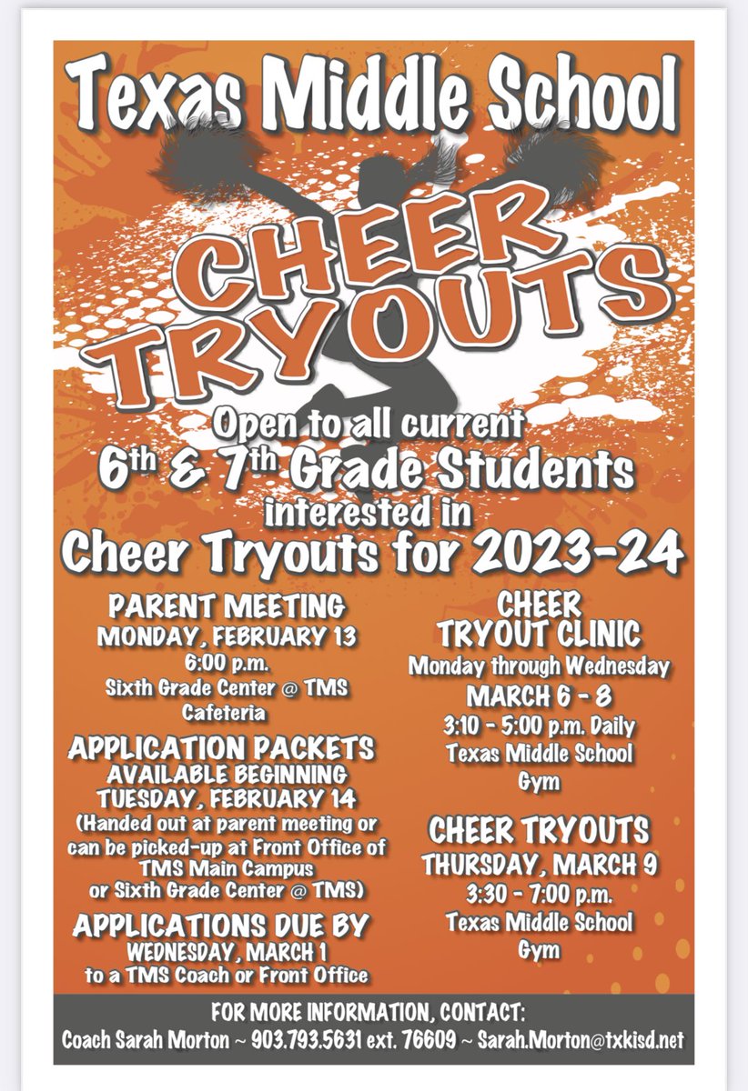 🚨TRYOUT MEETING TODAY🚨
. . . . . . . . . . . . . . . . . . . . . . . . . . 
⏰6:00
📍Cafeteria @ 6th Grade Center