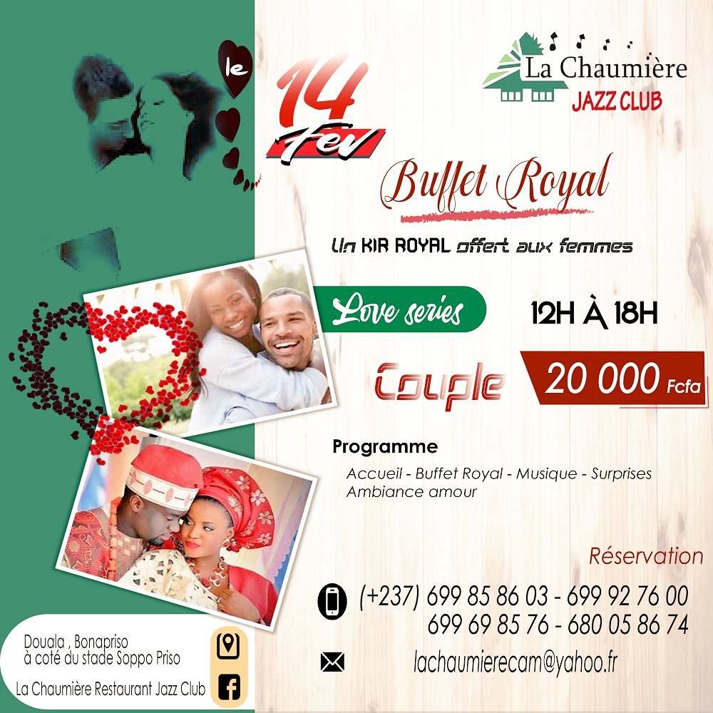 Proximity_C's tweet photo. Soyez des nôtres pour partager le Buffet Royal à La Chaumière 
🔸️Love series  ⌚ 12h à  18h ~ 20 000 fcfa / Couple
🔸️Live Love ⌚ 20h à minuit ~ 25 000 fcfa / Couple
#amour #joie #stvalentin 
Résa
699 85 86 03 - 699 92 76 00
699 69 85 76 

Avenue Soppo Priso à côté du Stade https://t.co/2BGv64589S