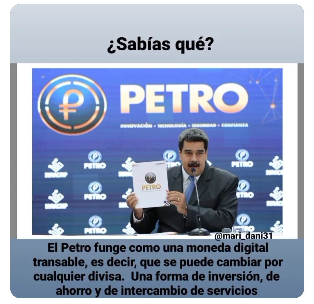 La Nueva Economía Digital Venezolana con el Petro criptomoneda soberana y su ecosistema Petro, llevamos adelante los sueños de Chávez, para hacer de nuestra Venezuela una potencia. Invertir en Petros es el futuro hoy. 
#APP 
#JuventudIntegracionYPaz 
#FelizLunes 
#poupettekenza