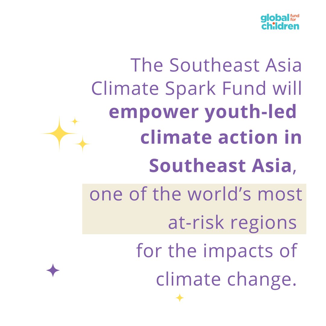 Global4Children's tweet image. 📢GFC has launched a #youth-led #climate resilience fund in Southeast Asia!

Supported by @porticusglobal and @AveryDennison, the Southeast Asia Climate Spark Fund will empower youth-led climate action in Singapore, Thailand, and Vietnam.🌱 

Find out more:bit.ly/3XbRbnj
