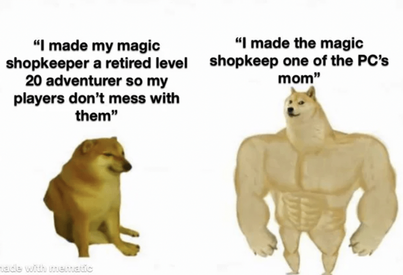 NerdCastle's tweet photo. I guess that solves it π
#DungeonsAndDragons #DnD #NerdCastle #NerdCastleStore #Meme #TTRPG #TableTop #Boardgames #DM #DungeonMaster #shopkeeper #yourmom https://t.co/o2INoufYRE
