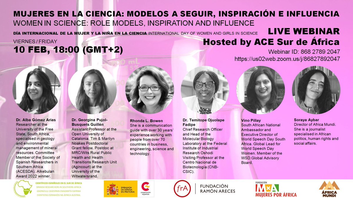 AceSurAfrica's tweet photo. Disponible en nuestro canal de YouTube el webinar abierto 'Women in Science: role models, inspiration and influence / Focus Africa' del pasado 10 de febrero.
@EmbEspPretoria
@FundacionAreces
@MujeresxAfrica
@AfricaMundi

▶️ https://t.co/2LEjJZenge https://t.co/1w4uH3Ohri
