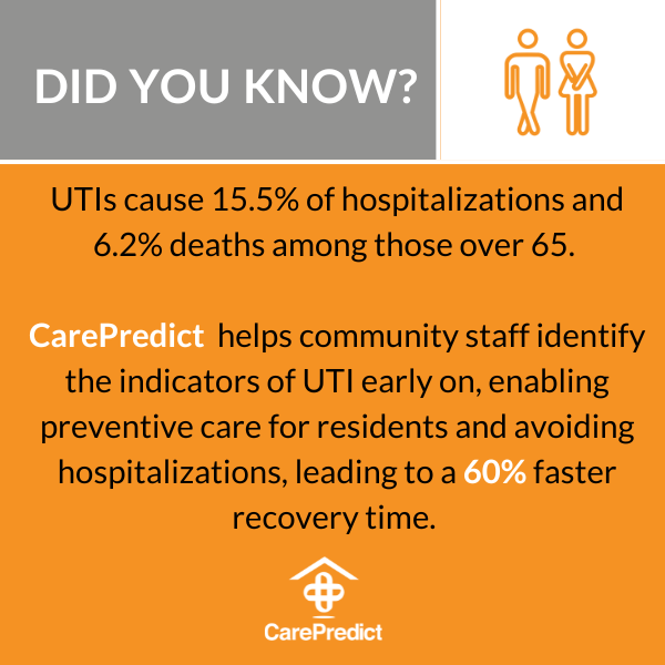 Catching the early signs of #UTI is critical to preventing hospitalizations in older adults. See how Bickford Senior Living #OmahaHickory used CarePredict to provide #preventivecare to their residents. Download the full case study here - bit.ly/3bI1xK0