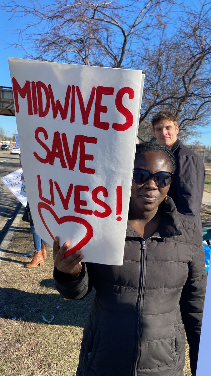 momjustice's tweet photo. A look at the #SaveTheMidwives Rally yesterday. In the midst of a Black maternal health crisis, weโre saddened to see that #midwives are being let go from hospitals when the care they provide is crucial to more positive birth outcomes. We know that #MidwivesSaveLives! ๐๐พ https://t.co/QBDQ5TTZFZ