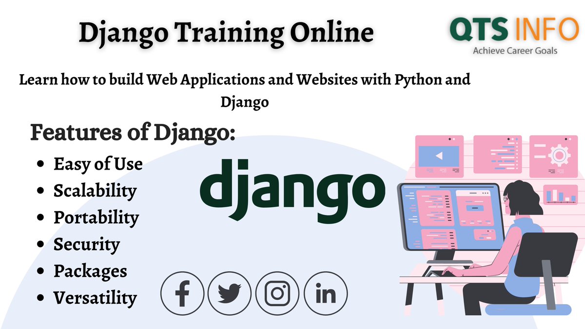 qtsinfo2's tweet photo. Django course-@ https://t.co/B21rtdY4c5  you will learn the ways of using this library in Python language to develop web applications
 #django #python #programming #coding #javascript #programmer #java #html #webdevelopment #pythonprogramming #php #css #github #developer #code https://t.co/XaHmnp3WMh