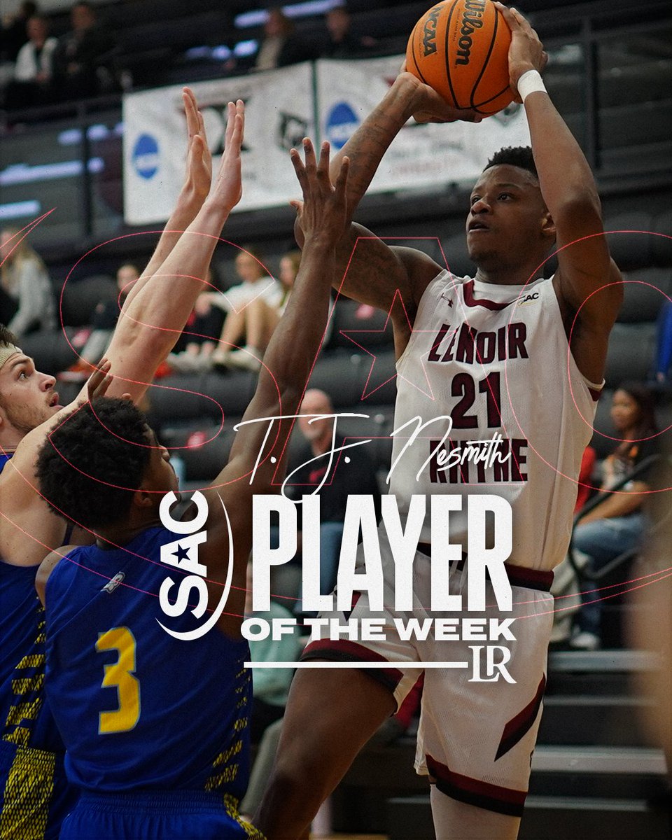Lenoir-Rhyne Bears (@lrbears) on Twitter photo T.J. Nesmith has been named <a href="/SAC_Athletics/">South Atlantic Conference</a> Player of the Week after averaging 30.0 points and 9.0 rebounds per game last week!
#GOBEARS | <a href="/LRU_Basketball/">Lenoir-Rhyne Men’s 🏀</a> T.J. Nesmith has been named <a href="/SAC_Athletics/">South Atlantic Conference</a> Player of the Week after averaging 30.0 points and 9.0 rebounds per game last week!
#GOBEARS | <a href="/LRU_Basketball/">Lenoir-Rhyne Men’s 🏀</a>