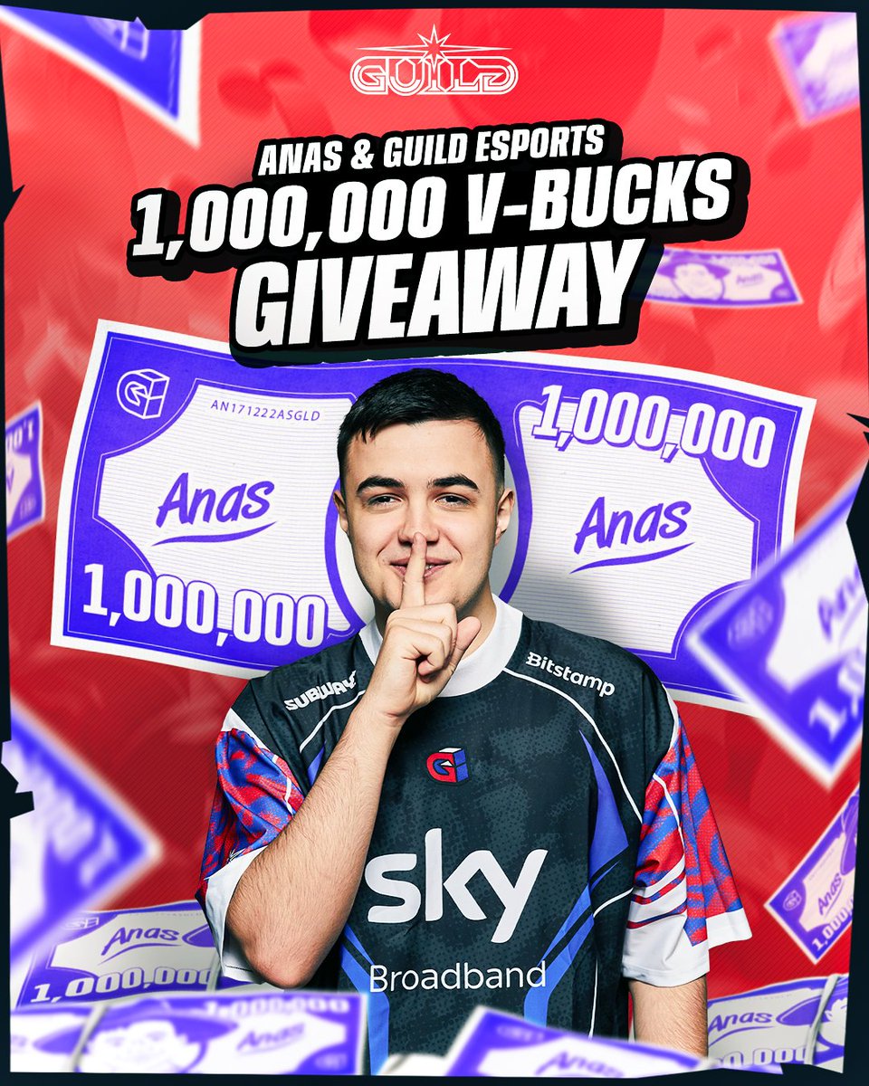 ⚠️ 1 MILLION V-BUCKS GIVEAWAY! ⚠️ During the next 30 days, we'll be giving away 5,000 Fortnite V-Bucks to new winners at the end of every weekend! Simply like, RT this post and follow @anasfnbr & @guildesports for a chance to win a piece of the prize pool! #GuildAnas1M