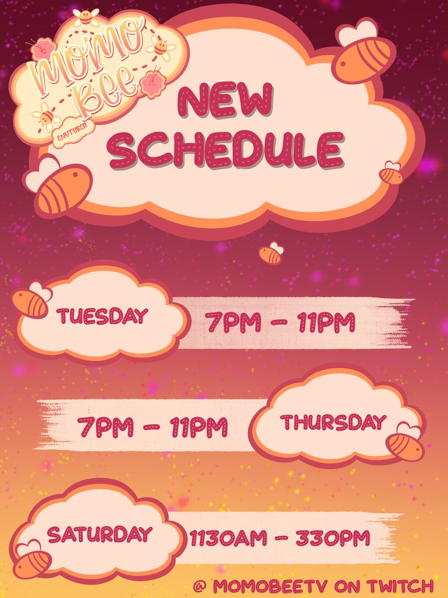 MomoBeeYT's tweet photo. Goodmorning Beeauties! New stream schedule right here for the time being ☺ #vtuber #envtuber #vtuberen #vtuberuprising #cozygaming #cozyart https://t.co/zXYCJuoztZ