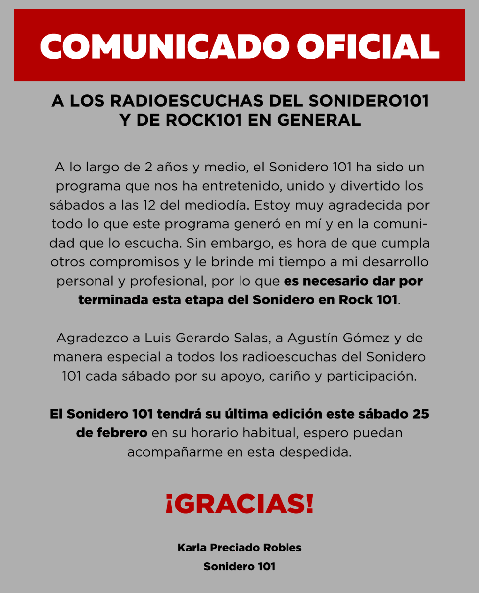 karlapre's tweet photo. ATENCIÓN: radioescuchas del #Sonidero101 y de @r101ck en general, información importante 👇 https://t.co/uQkGczXLfM