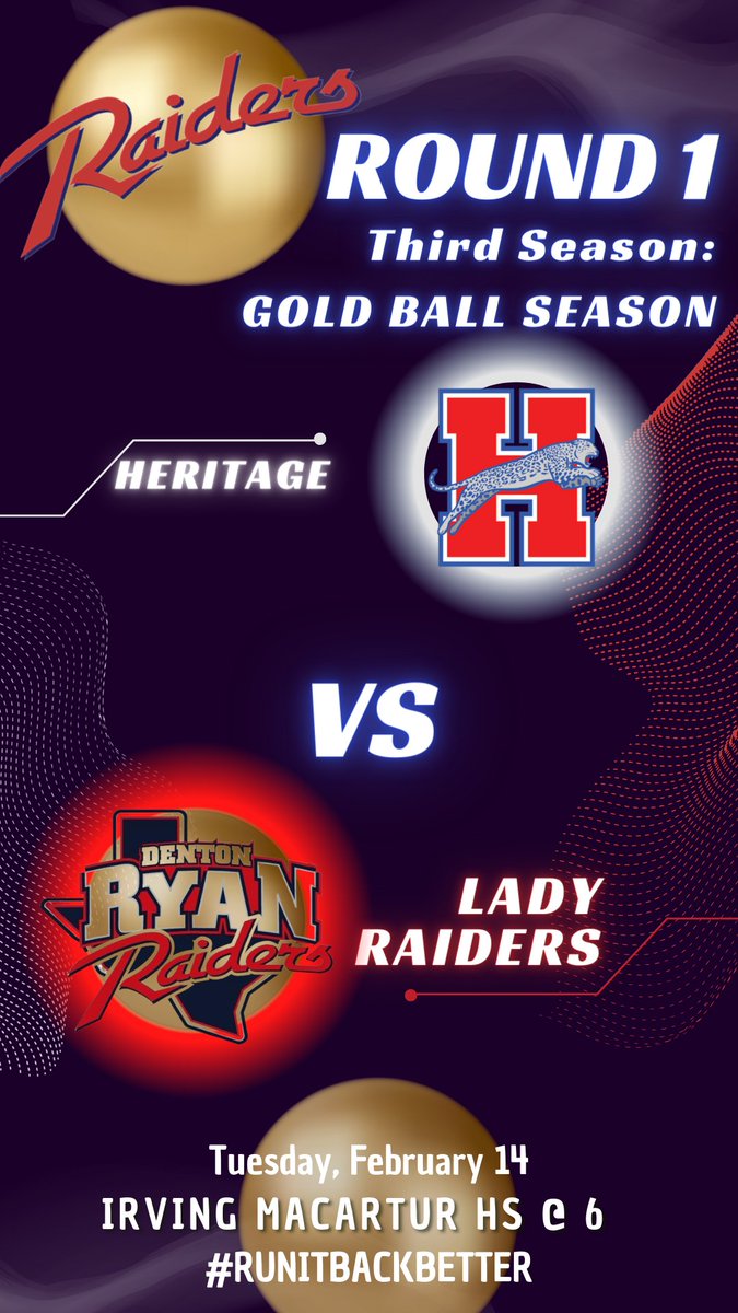 RyanGirlsBball's tweet photo. ๐FIRST ROUND OF THE PLAYOFFS๐
๐ Midlothian Heritage
๐ Irving MacArthur HS
๐
Tomorrow, Tuesday, 2/14/23
โฐ 6 PM
๐๏ธ https://t.co/VtutNeyZ6U
#RunItBackBetter https://t.co/cqz78eylNr