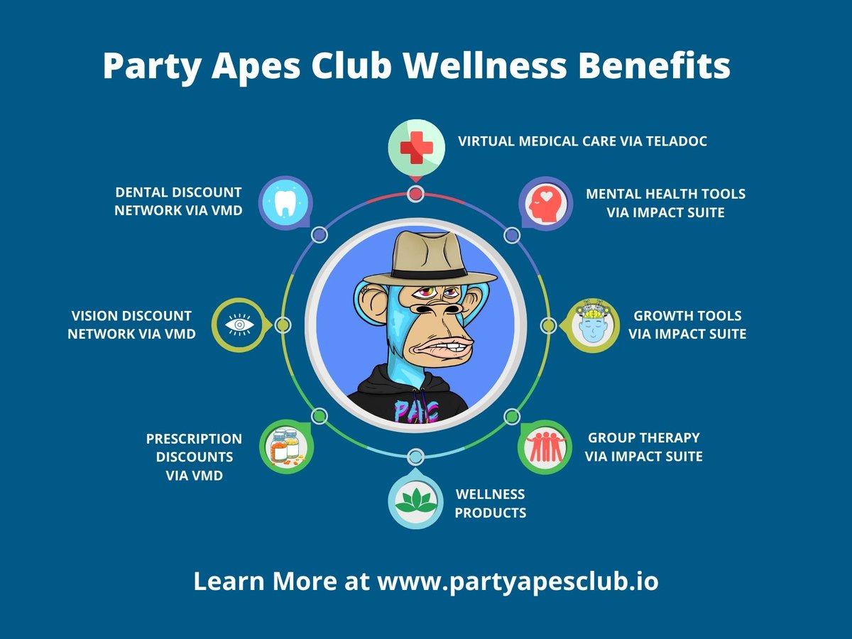 1) Get Ready to MOVE, GROW, &amp; THRIVE with THE FIRST NFT to provide BOTH MEDICAL &amp; MENTAL HEALTH TOOLS! ⚕️
Check out some of the Real-World UTILITY Party Apes Club members get below…🧵 1-10  
(See replies for videos/graphics)🔥