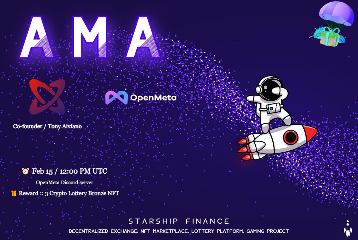 Digital_Diary1's tweet image. ⭐ @Starshipfi announces its AMA session with @OpenMeta_NFT

🔸Date: February 15th, 2023
🔸Time: 12:00 PM UTC

⭐ #OpenMeta is the first comprehensive NFT platform that integrates NFT Creation, Primary, Swap &amp;amp; Farming.

🔽VENUE:
discord.com/invite/YRPytWnk

#DigitalDiary