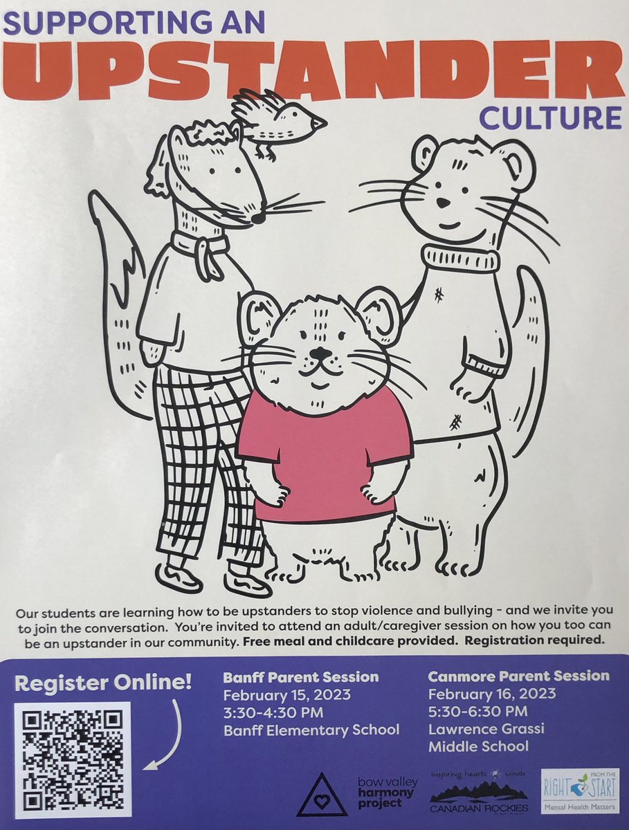 Come and learn how you can be an Upstander in our community.  Scan the QR code at the bottom and join us for a free supper and seminar.  See you there.