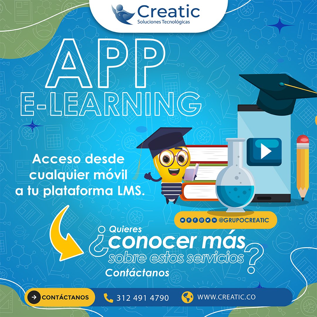 creamostic's tweet image. Desarrollo de Software  Aplicaciones móviles en educación virtual
✔ Accede desde cualquier dispositivo a tu plataforma móvil 📲 312 491 4790.

#SoftwareaLaMedida #DesarrolloDeApp #AppElearning #DesarrolloDeSoftware #EducacionVirtual