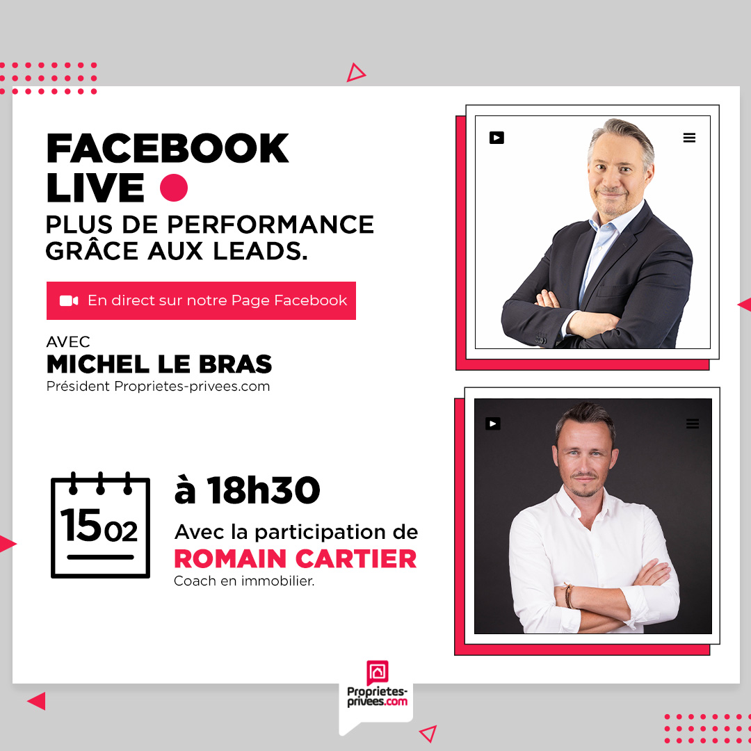 🔴 [Facebook Live]
N'oubliez pas notre Facebook Live de ce mercredi 15 février avec notre célèbre coach immobilier préféré !
Rendez-vous pour 45min de live et obtenez toutes les techniques pour être plus performant grâce aux leads ! 🚀
Event : facebook.com/events.