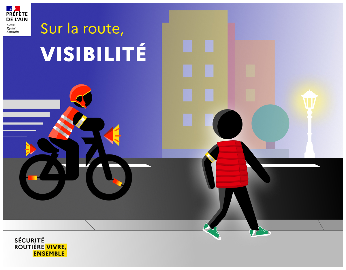 Prefet01's tweet photo. #sécuroutière01 | Piétons, cyclistes et conducteurs de trottinettes sont particulièrement vulnérables. En 2022, 🔟d'entre eux ont perdu la vie sur les routes de l'#Ain.
Pour leur sécurité :
🦺🔦 Leur visibilité est primordiale,
🧐📱 L'attention des autres usagers indispensable ! https://t.co/bVwUL7eOhK