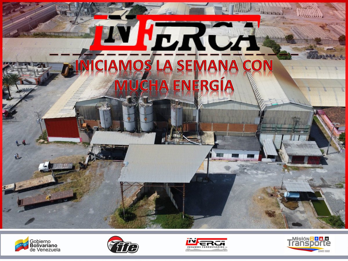 INFERCAc_a's tweet photo. Comenzando una nueva semana de productividad en INFERCA.
#INFERCA
#IFE
#TUPAMARO
#insumosferroviarios
#ferrocarrilvenezuela https://t.co/h9iDeCZfzf