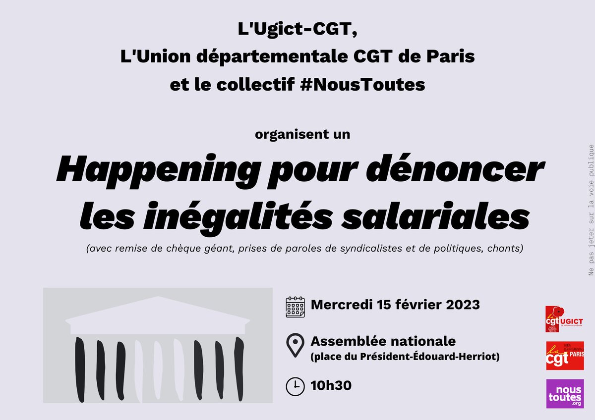 CGTCadresTechs's tweet photo. 🚨 On a trouvé de l'argent pour financer les retraites : les inégalités salariales. Pcq les violences économiques sont des violences sexistes, la #CGT ingés cadres techs, @NousToutesOrg et l'@UdCgtParis remettront un chèque XXL devant l'@AssembleeNat ! #NonALaReformeDesRetraites https://t.co/4hUDlvGUnL